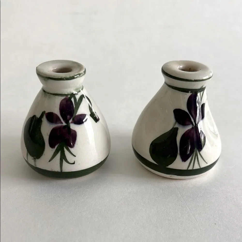 Set of 2 Vintage Devon Violets Miniature Vase Scent Bottle Vase Pottery Britain